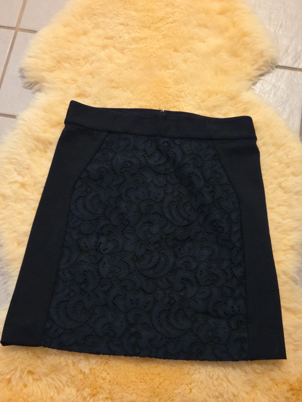 LOFT Black Lace-Panel Pencil Skirt